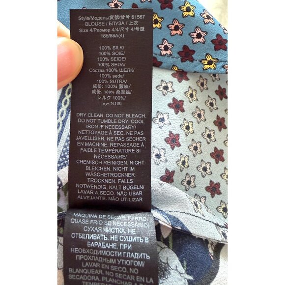 Tory Burch Homage to Flower Patchwork Silk Blouse Top Floral Stripe Bow Tie 4 - Picture 3 of 16